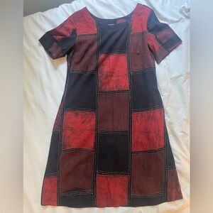 Black and Red Short Sleeve Plaid Square Print Dress FabIndia size Medium